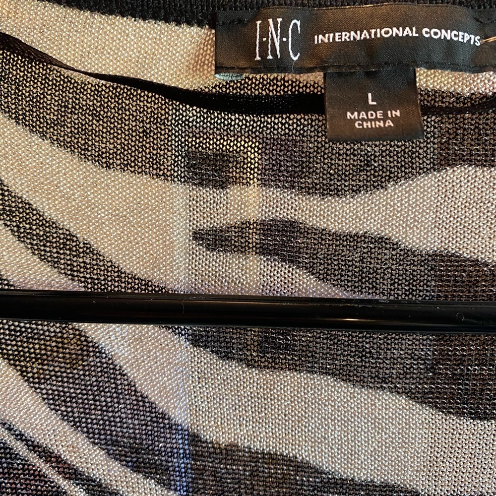 INC Int Concepts cardigan. Zebra and giraffe black and white with shimmer. Large - Picture 5 of 9